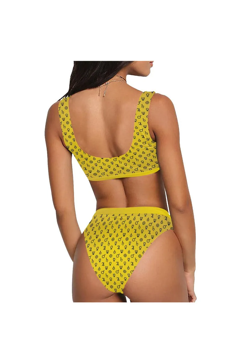 Planetary Symbol Gold Sport Top & High-Waisted Bikini Swimsuit (Model S07)