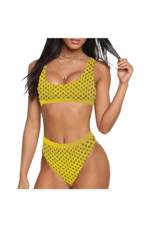 Planetary Symbol Gold Sport Top & High-Waisted Bikini Swimsuit (Model S07)