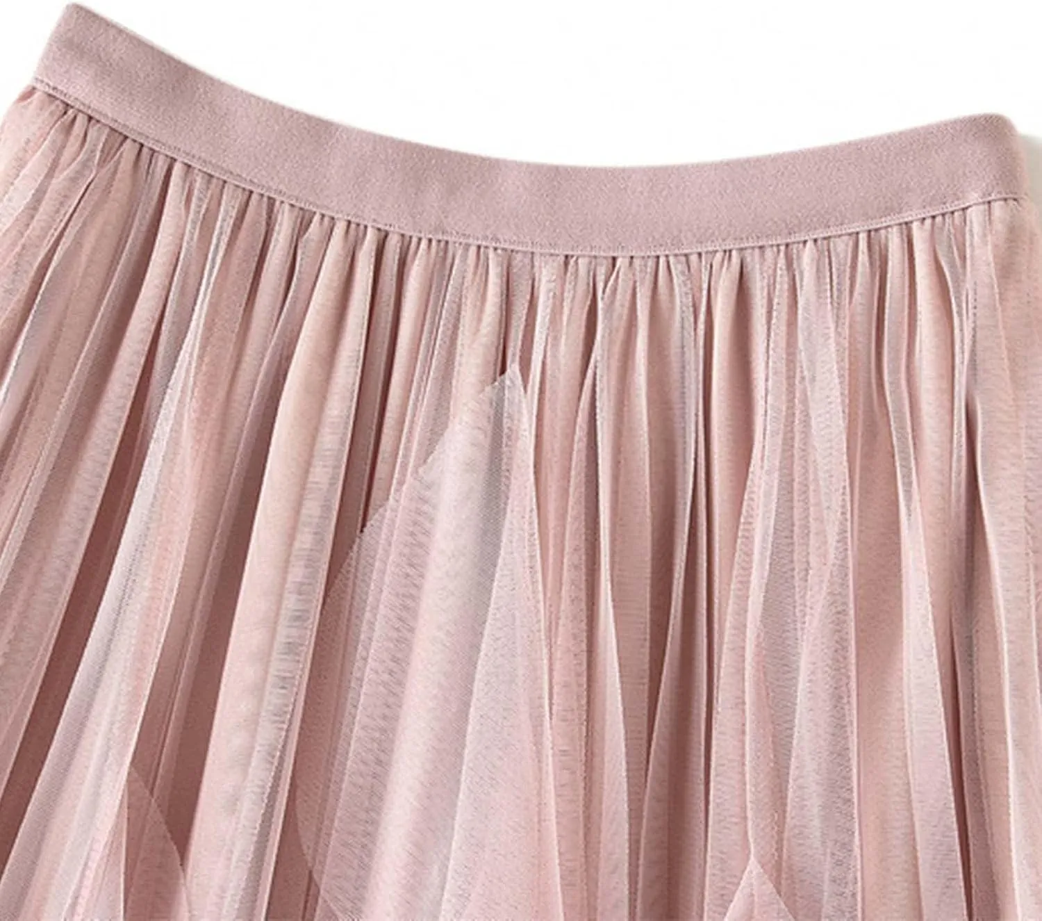 Pleated Midi Skirts for Women Summer Elastic Waisted Flowy Swing A-Line Patchwork Ruffle Tulle Skirt