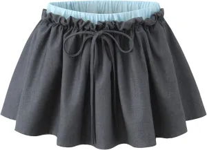 Pleated Mini Skirts for Women Teen Girls Elastic Waist Casual Uniform A Line Mini Skorts Skirts with Shorts Pockets