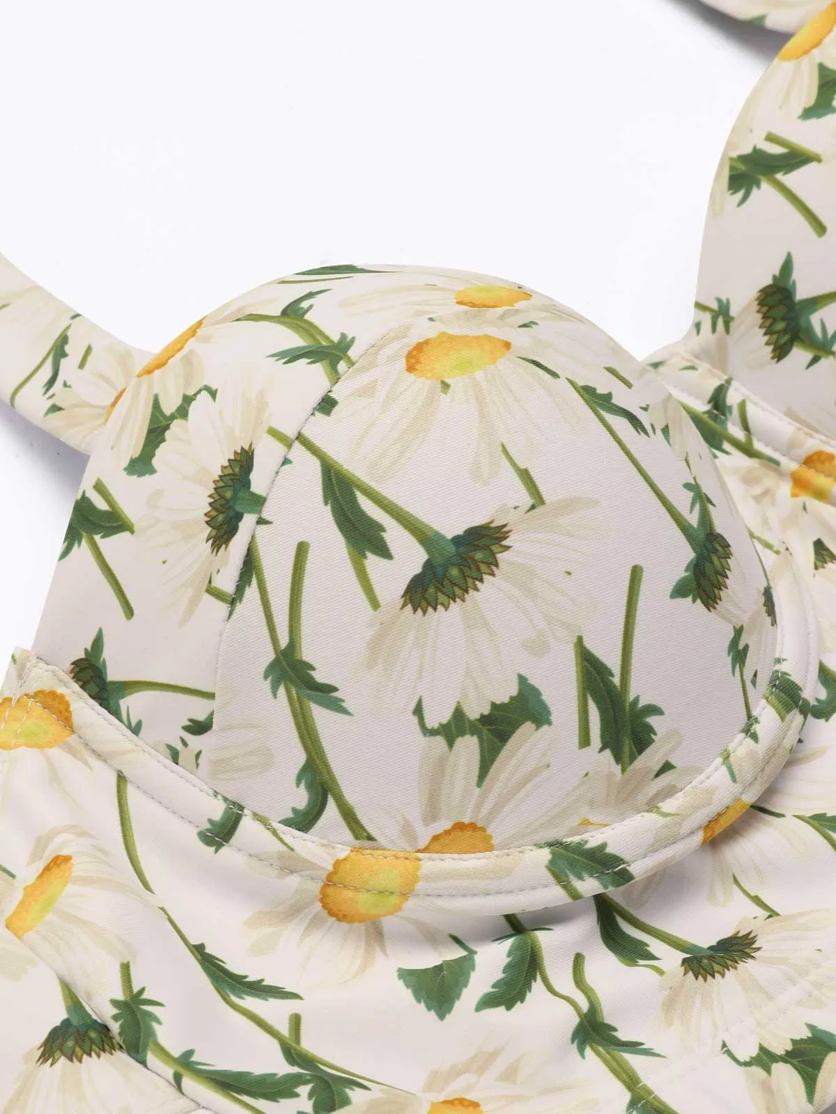 [Plus Size] 1950s Floral Halter Lace-up Bikini Set