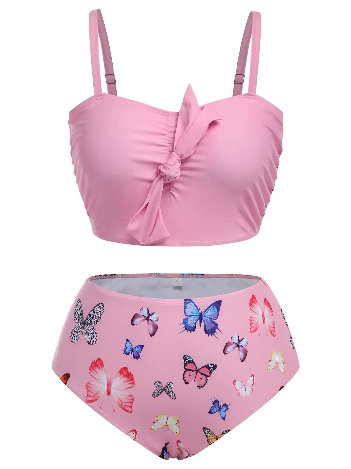 [Plus Size] 1960s Butterflies Bow Decor Swimsuit