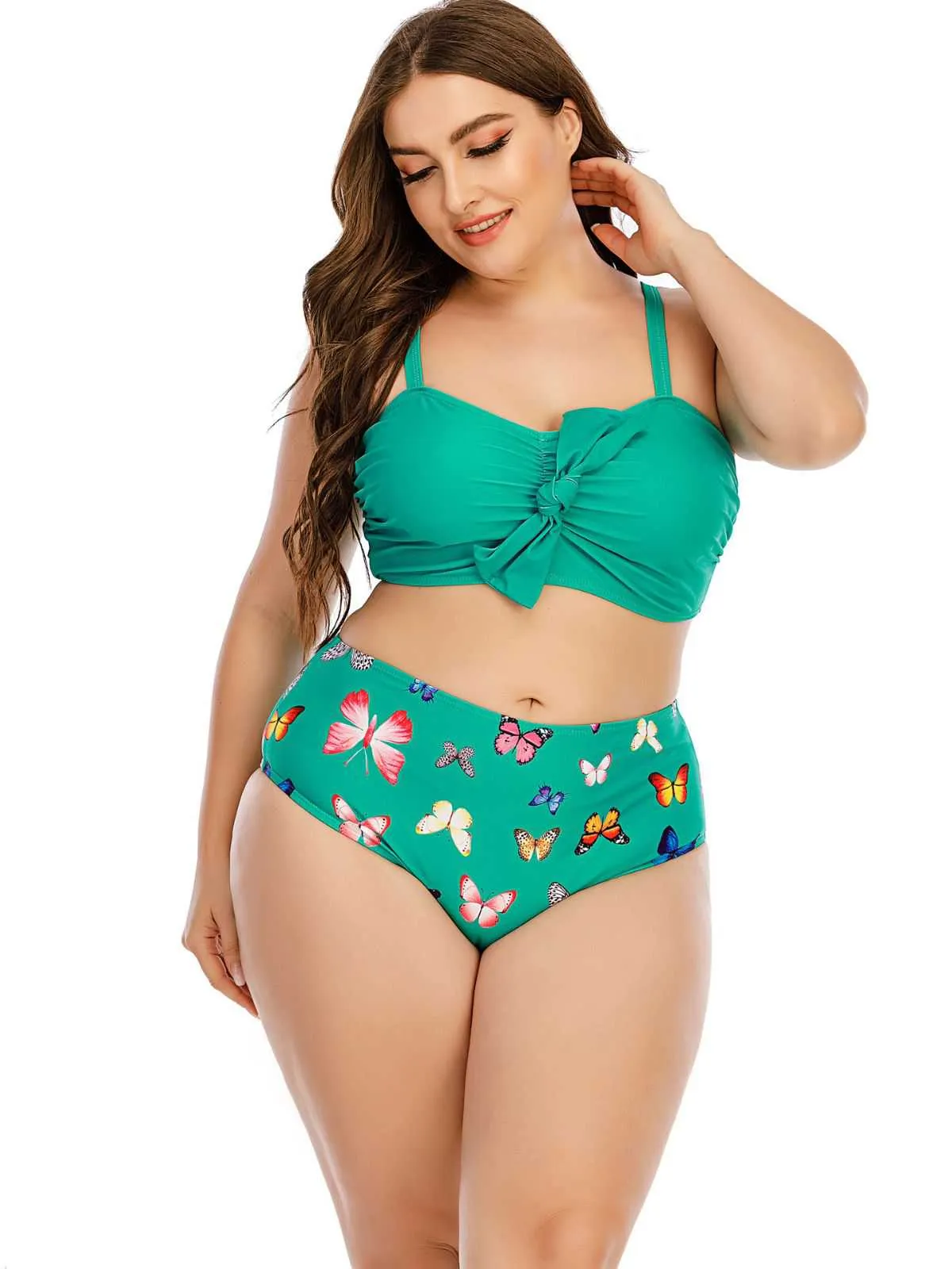 [Plus Size] 1960s Butterflies Bow Decor Swimsuit