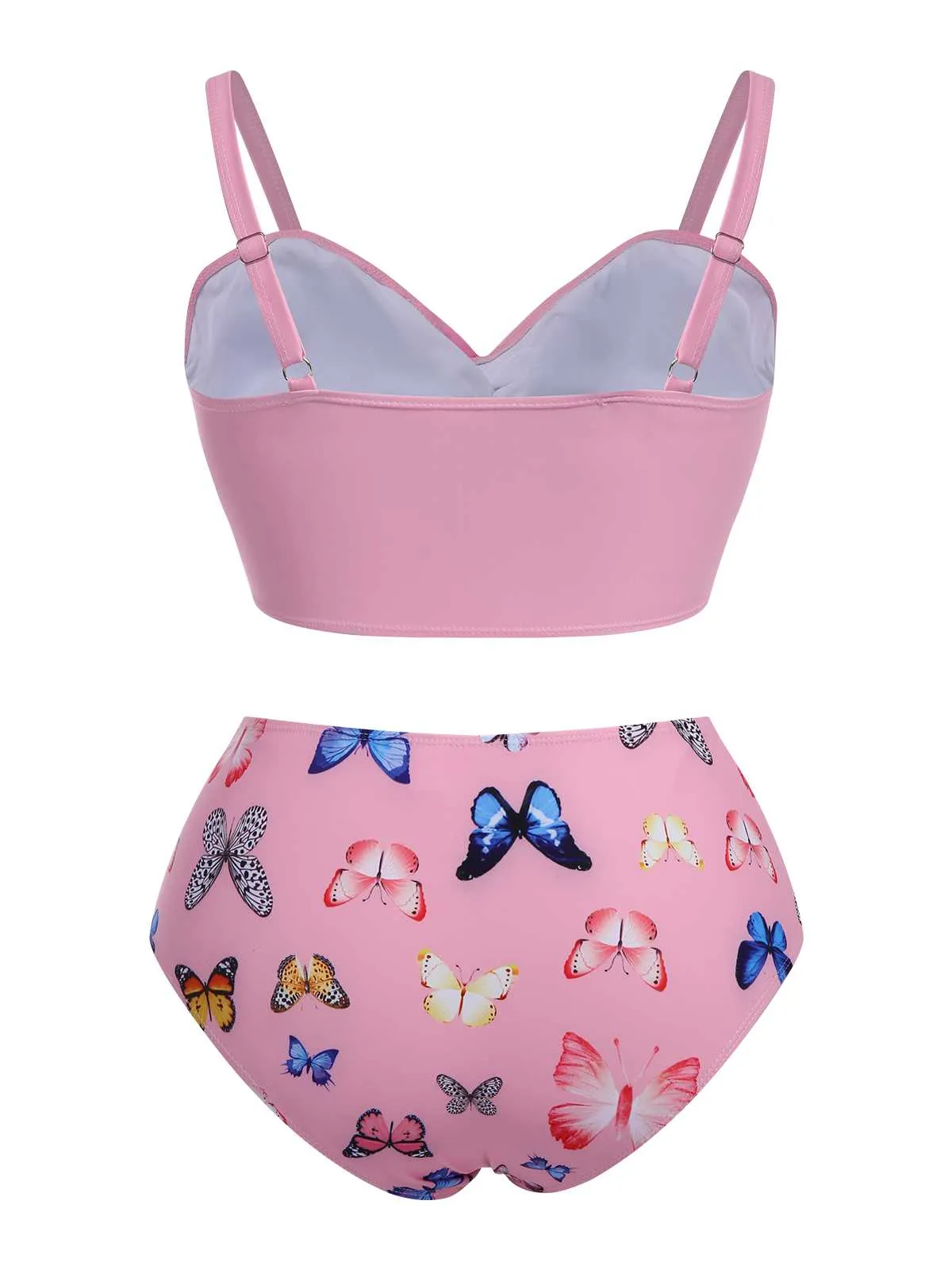 [Plus Size] 1960s Butterflies Bow Decor Swimsuit
