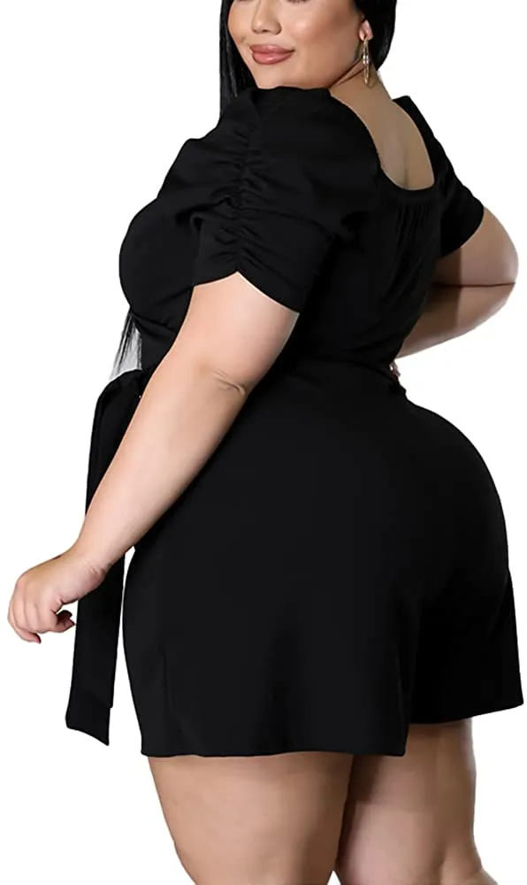 Plus Size Black Puff Sleeve Off Shoulder Jumpsuit