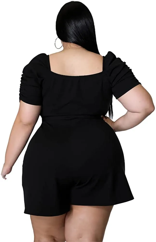 Plus Size Black Puff Sleeve Off Shoulder Jumpsuit
