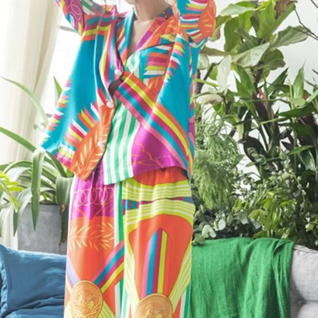 Plus Size Long Sleeves Two Pieces  Sleepwear Set