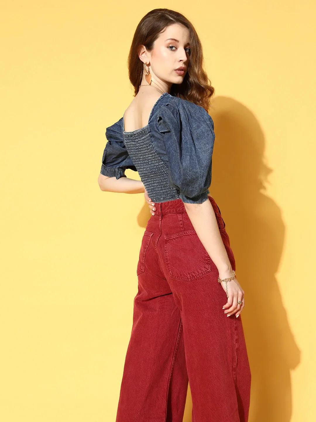 plusS Women Stunning Blue Solid Pleated Form Top