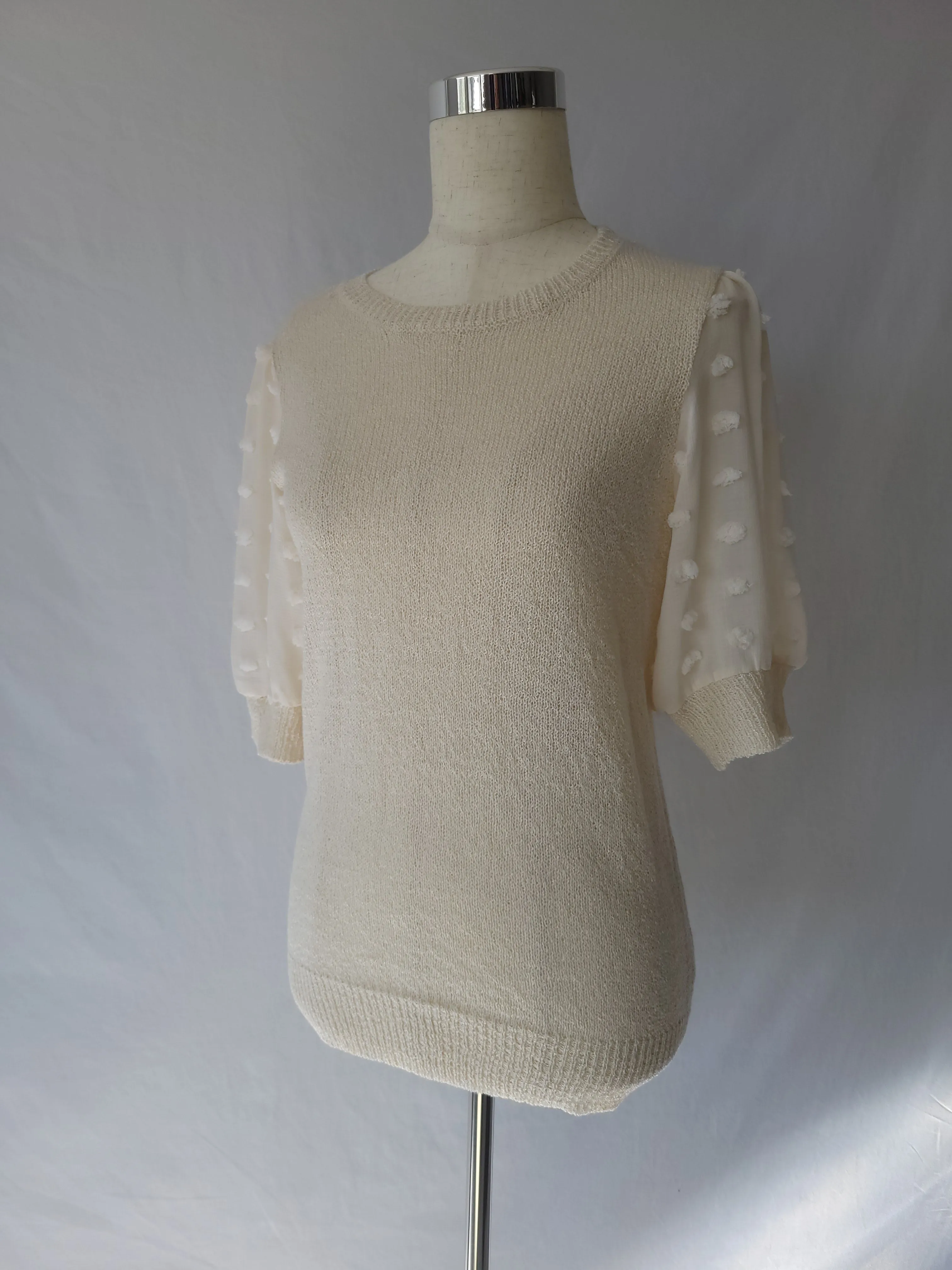 Pom-Pom Dot  Sleeve Knit Top