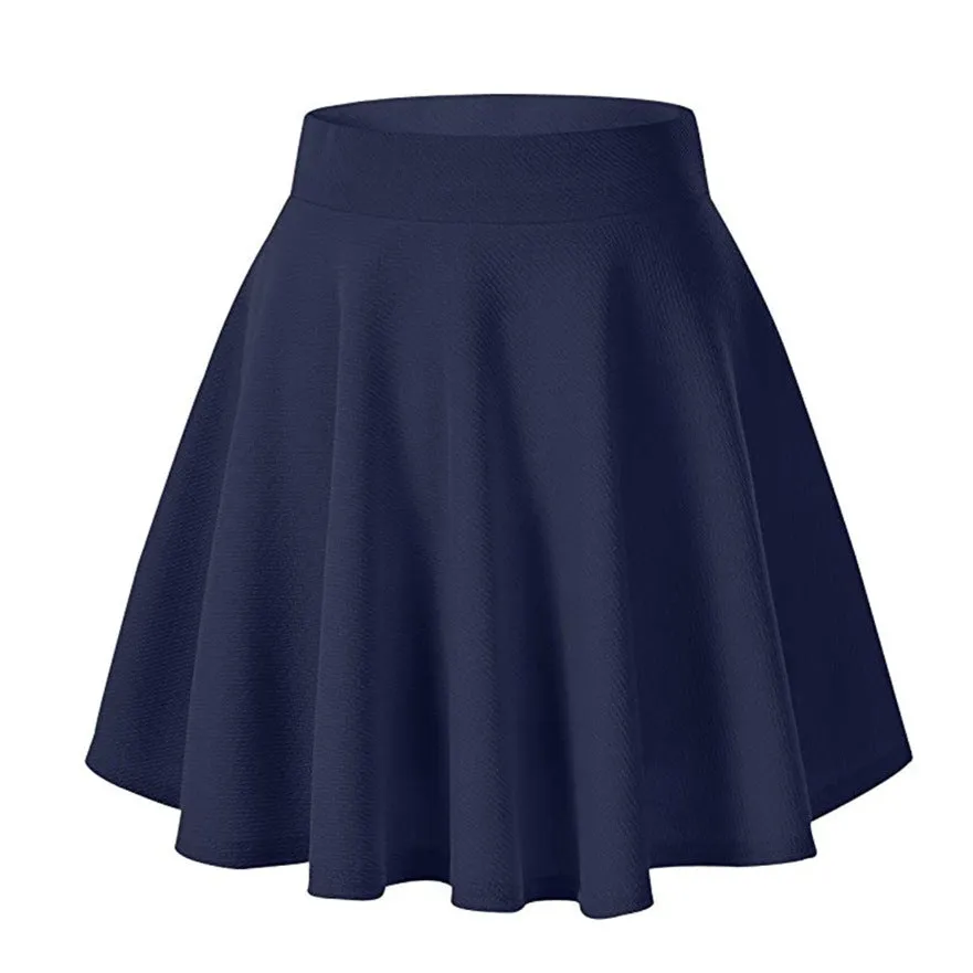 Popular Europe Women Basic All-Matching Stretchable Flare Skirt Casual Mini Skirt
