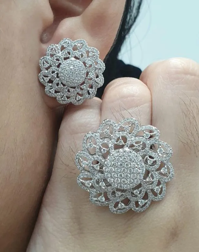 PREORDER | Round Floral Statement Diamond Jewelry Set 14kt