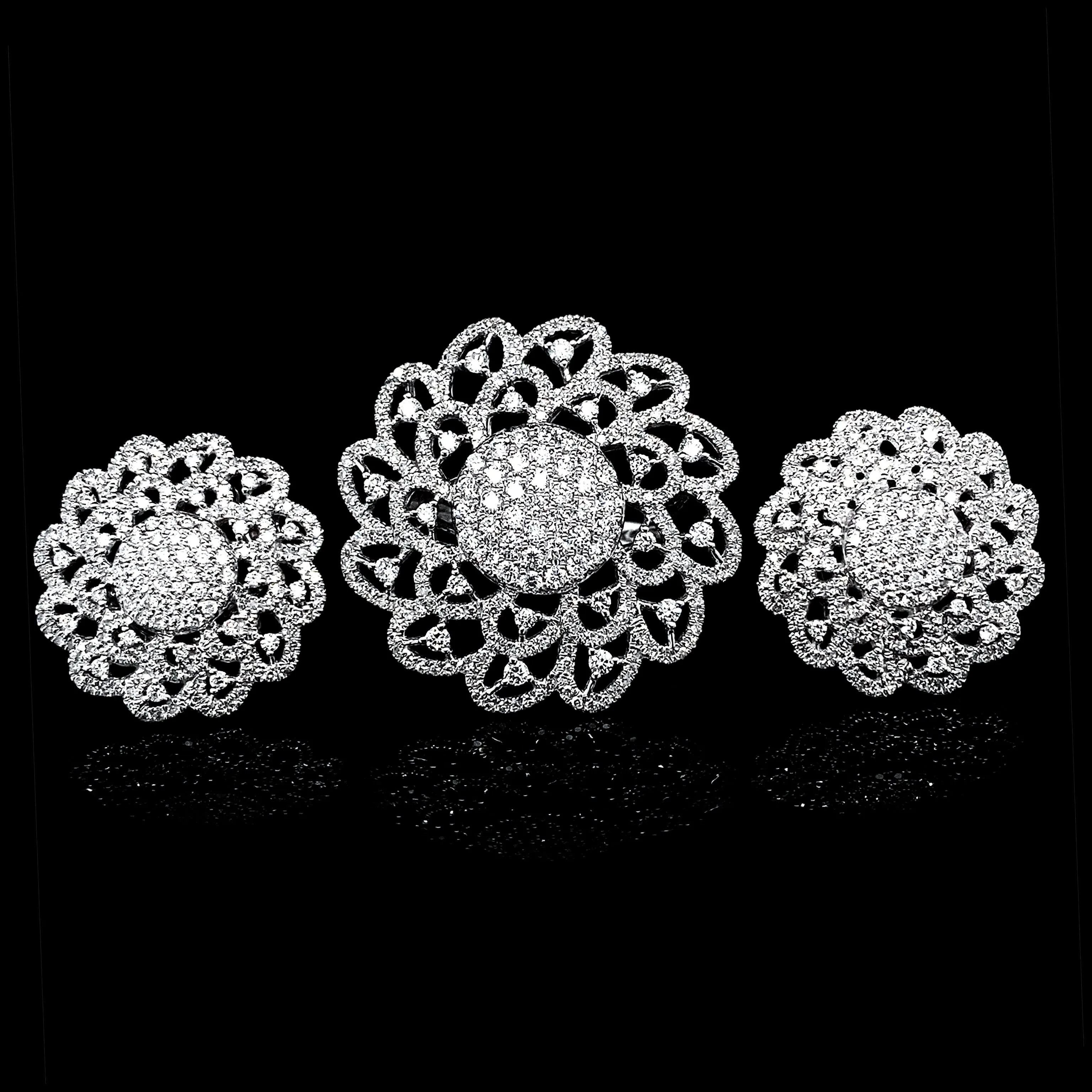 PREORDER | Round Floral Statement Diamond Jewelry Set 14kt