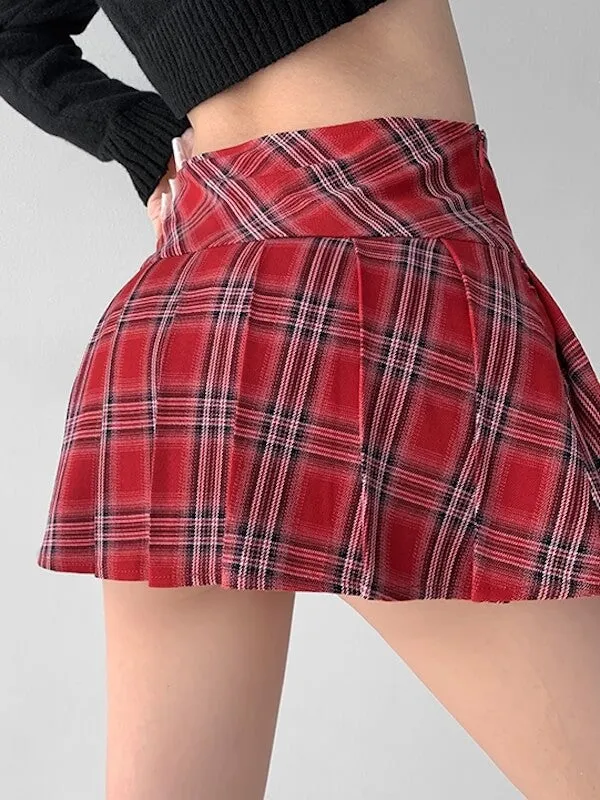 Preppy-style vintage plaid skirt