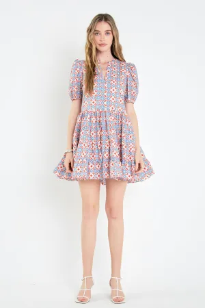 Print Puff Sleeve Mini Dress
