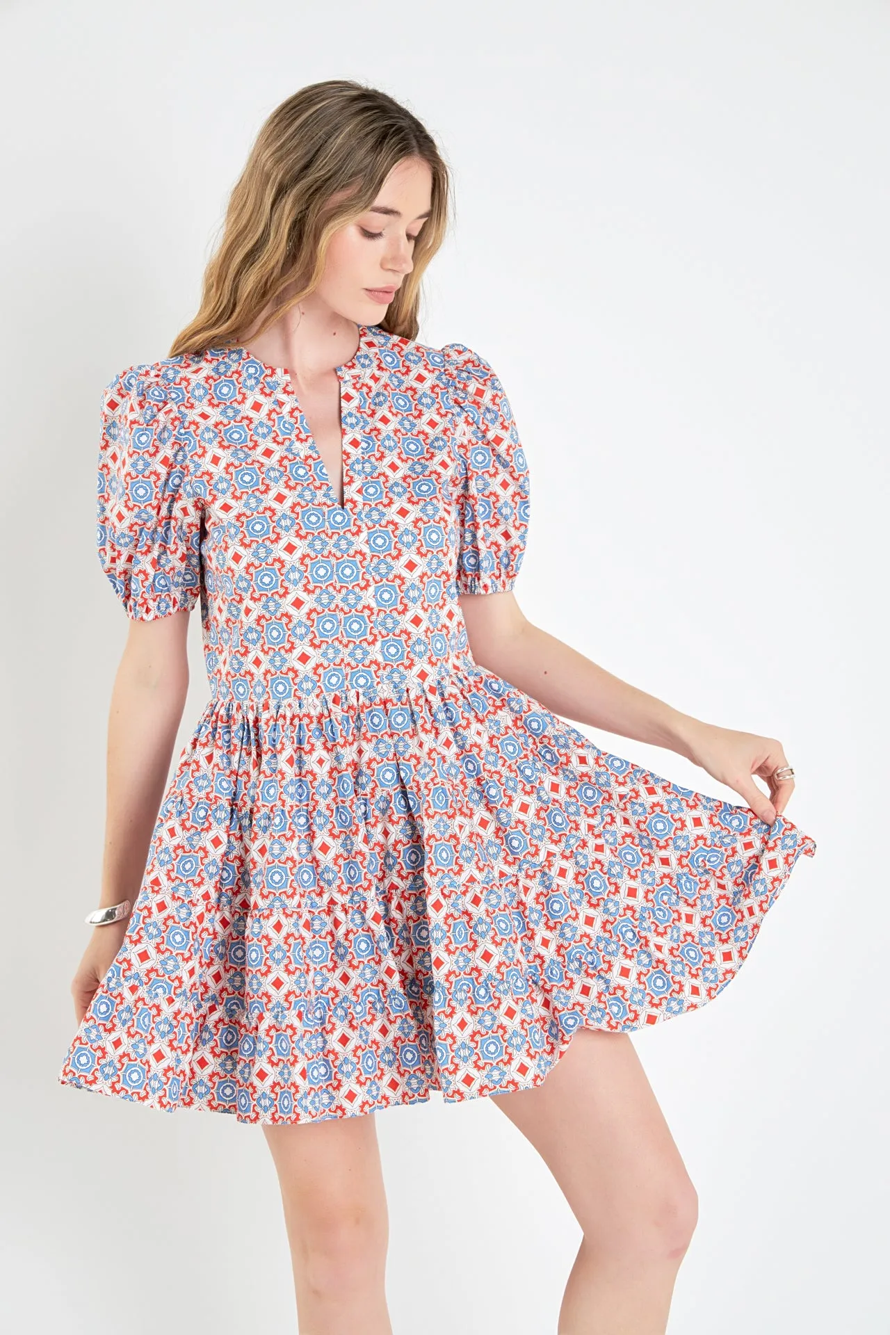 Print Puff Sleeve Mini Dress