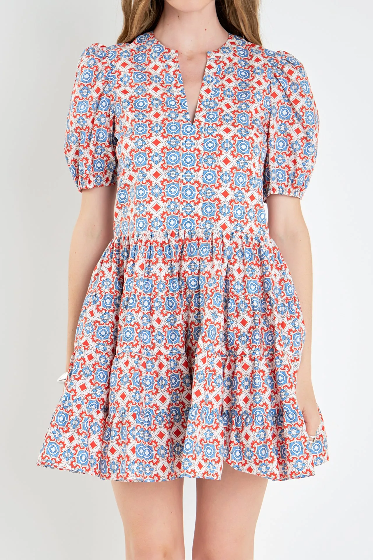 Print Puff Sleeve Mini Dress