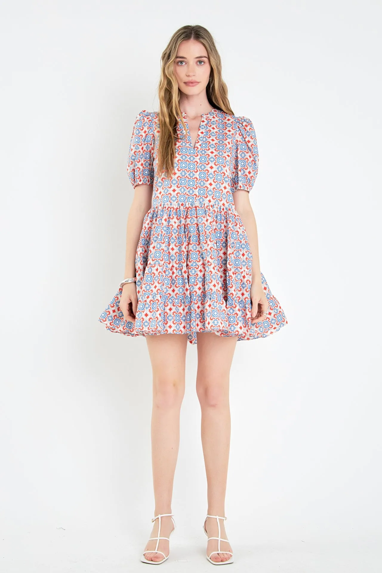 Print Puff Sleeve Mini Dress