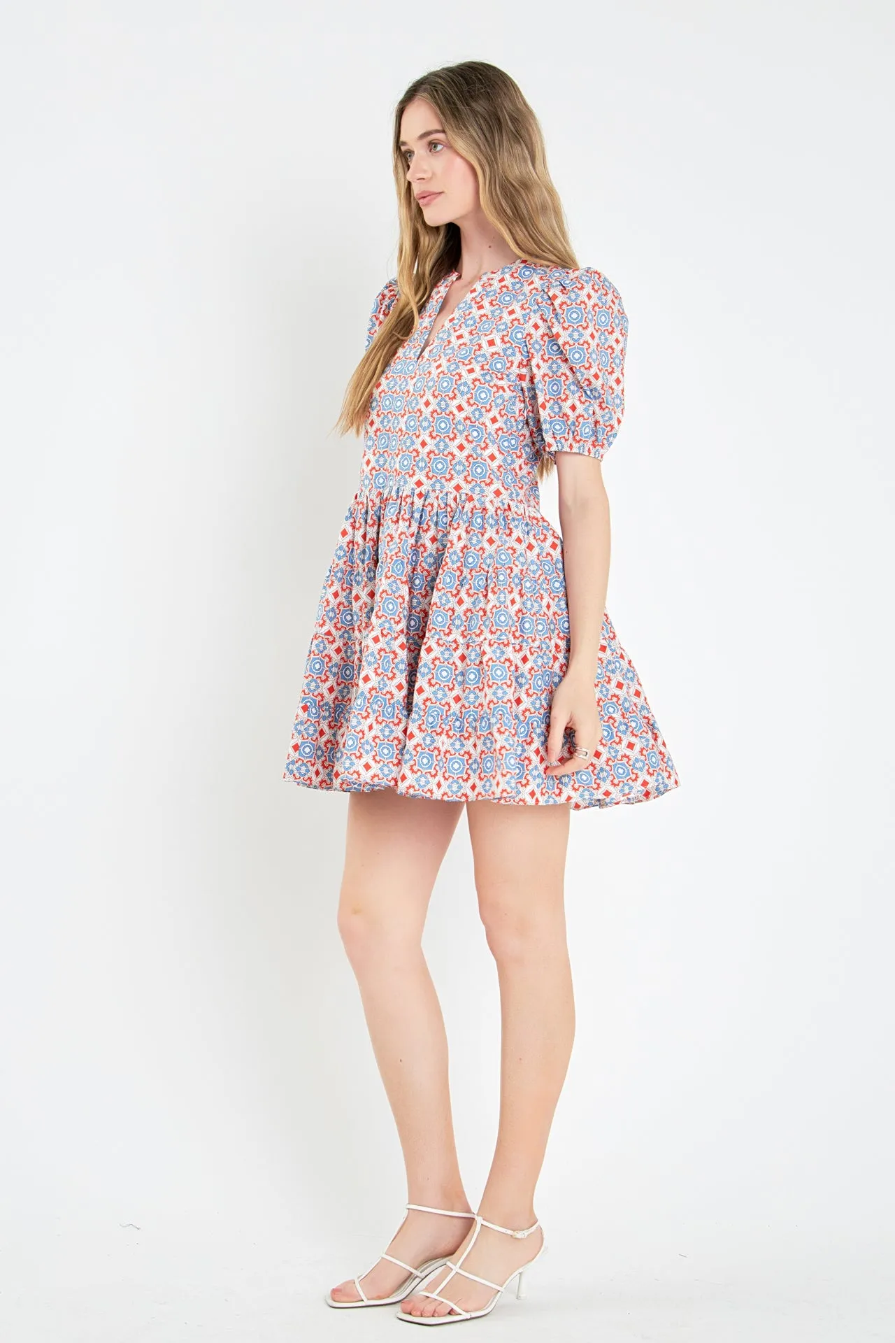 Print Puff Sleeve Mini Dress