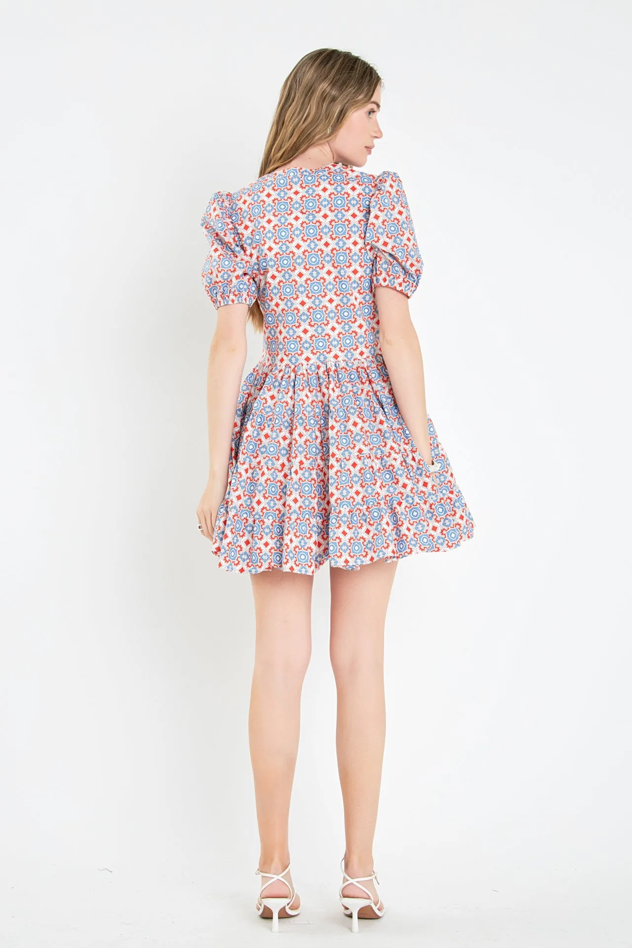 Print Puff Sleeve Mini Dress