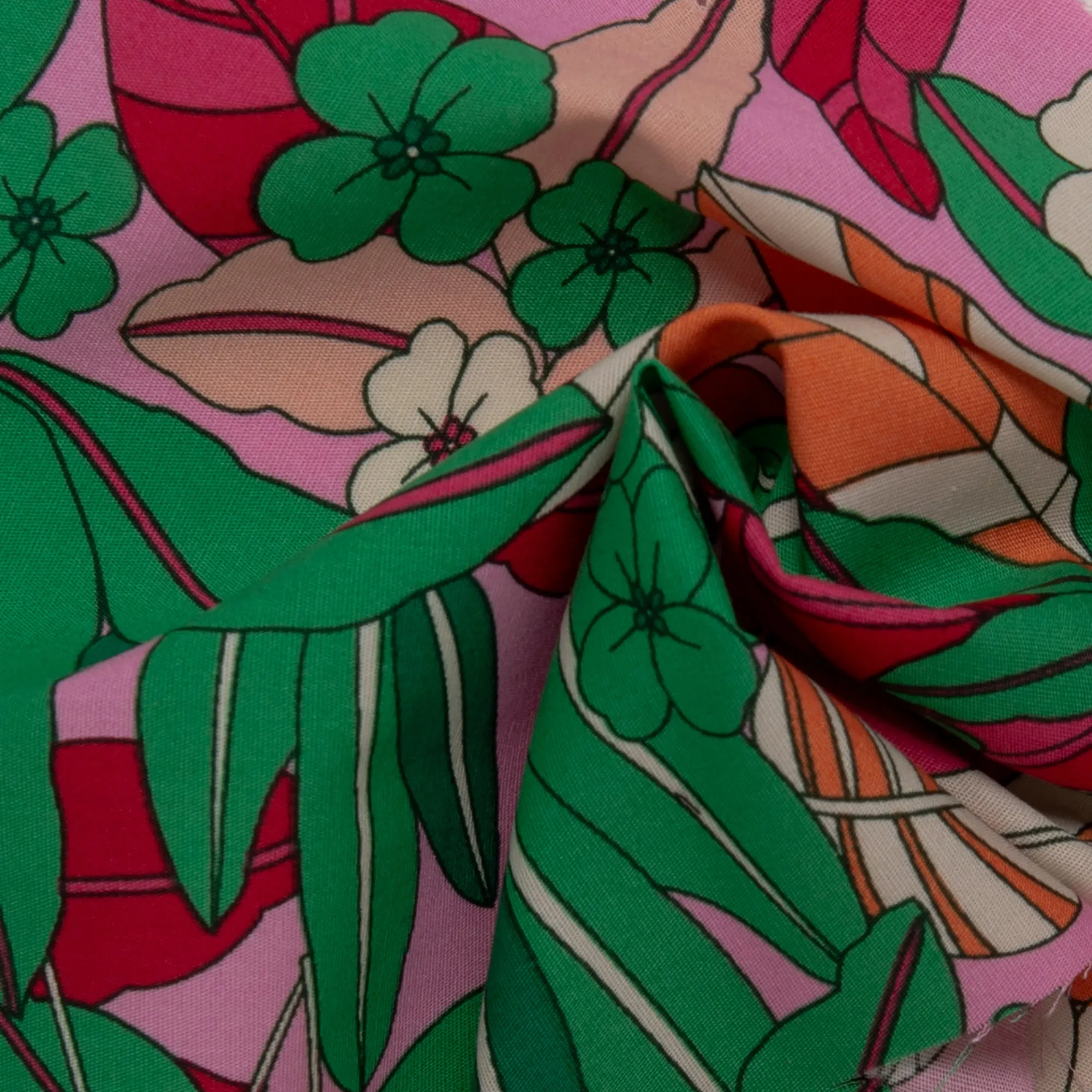 Printed Stretch Cotton Poplin - PAULINA - Pansy - Dawn pink