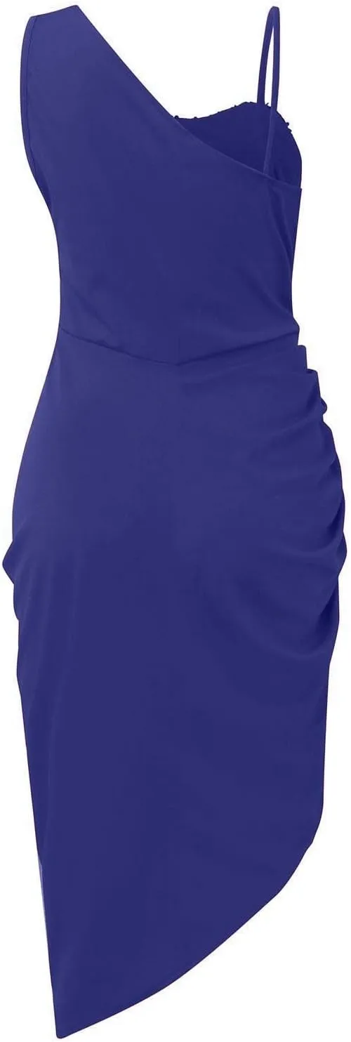 Prom Dresses for Women 2024 Sleeveless One Shoulder High Split Pleated Cocktail Sequin Evening Party Midi Dress