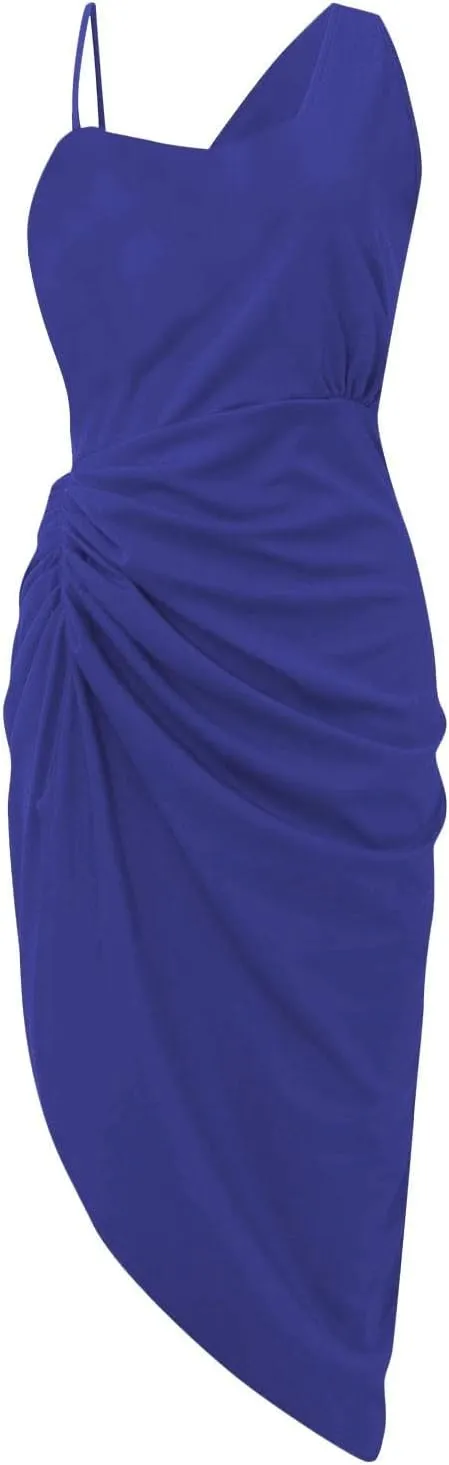 Prom Dresses for Women 2024 Sleeveless One Shoulder High Split Pleated Cocktail Sequin Evening Party Midi Dress