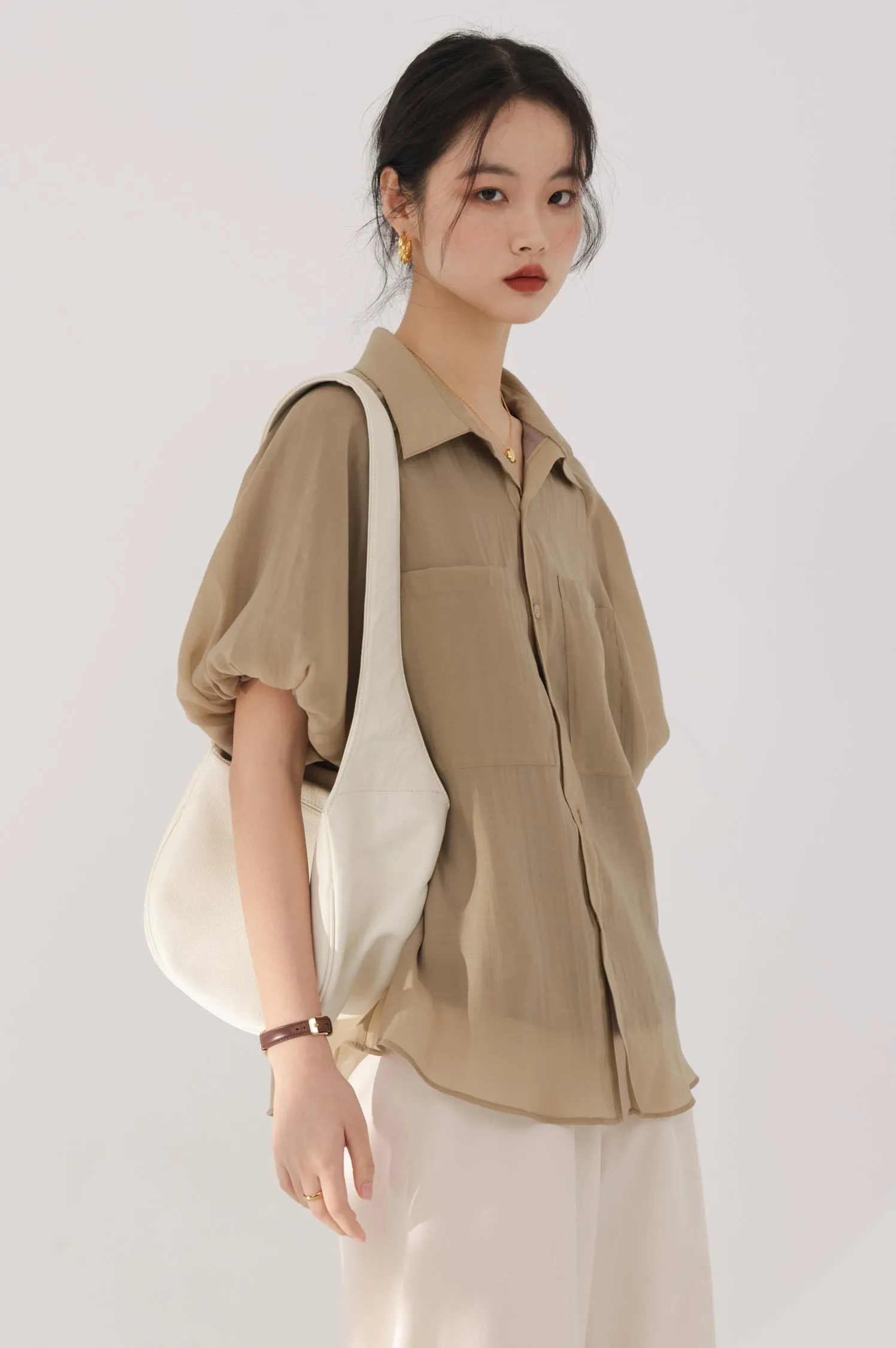 Puff Sleeve Button Top