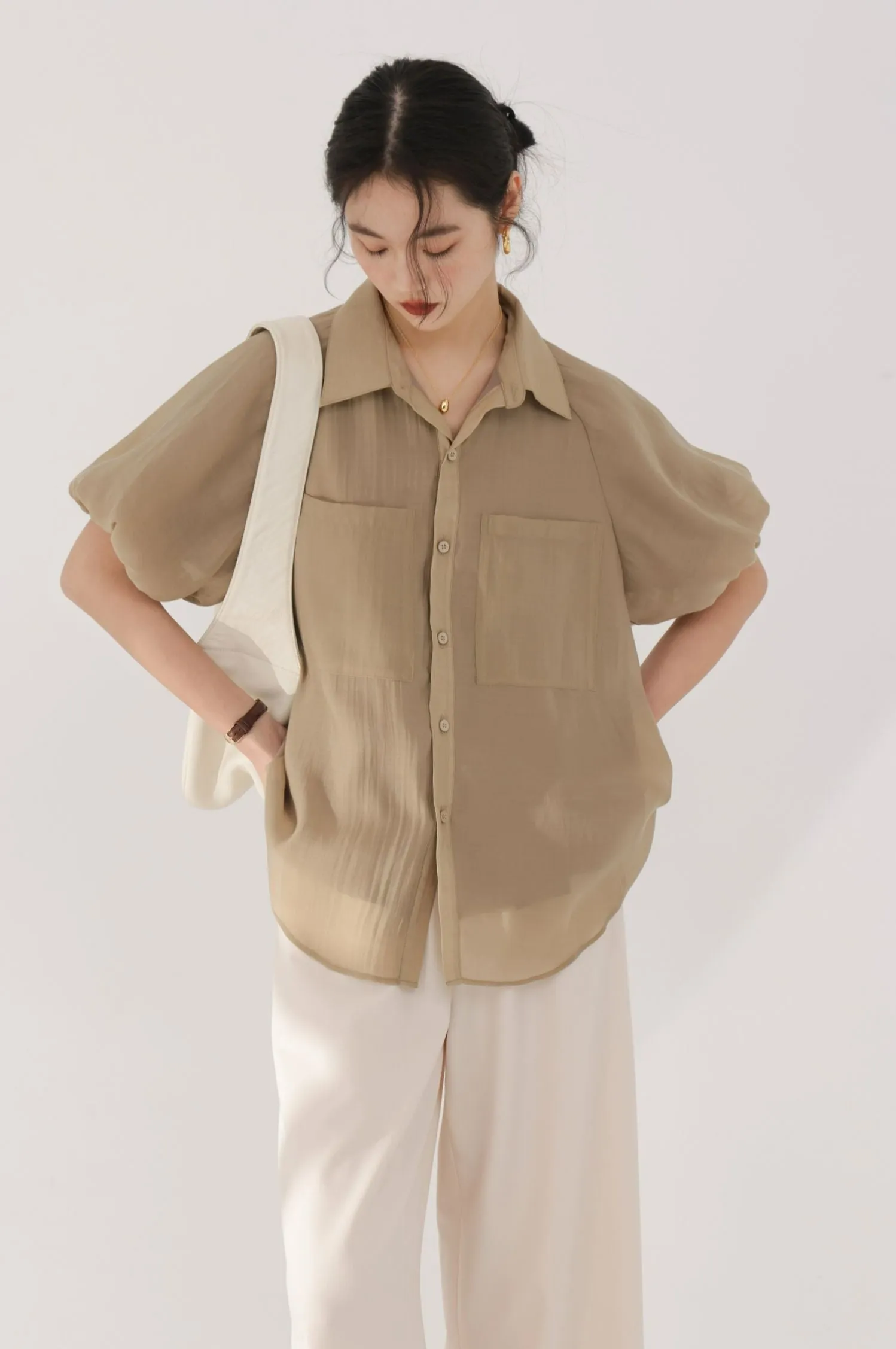 Puff Sleeve Button Top