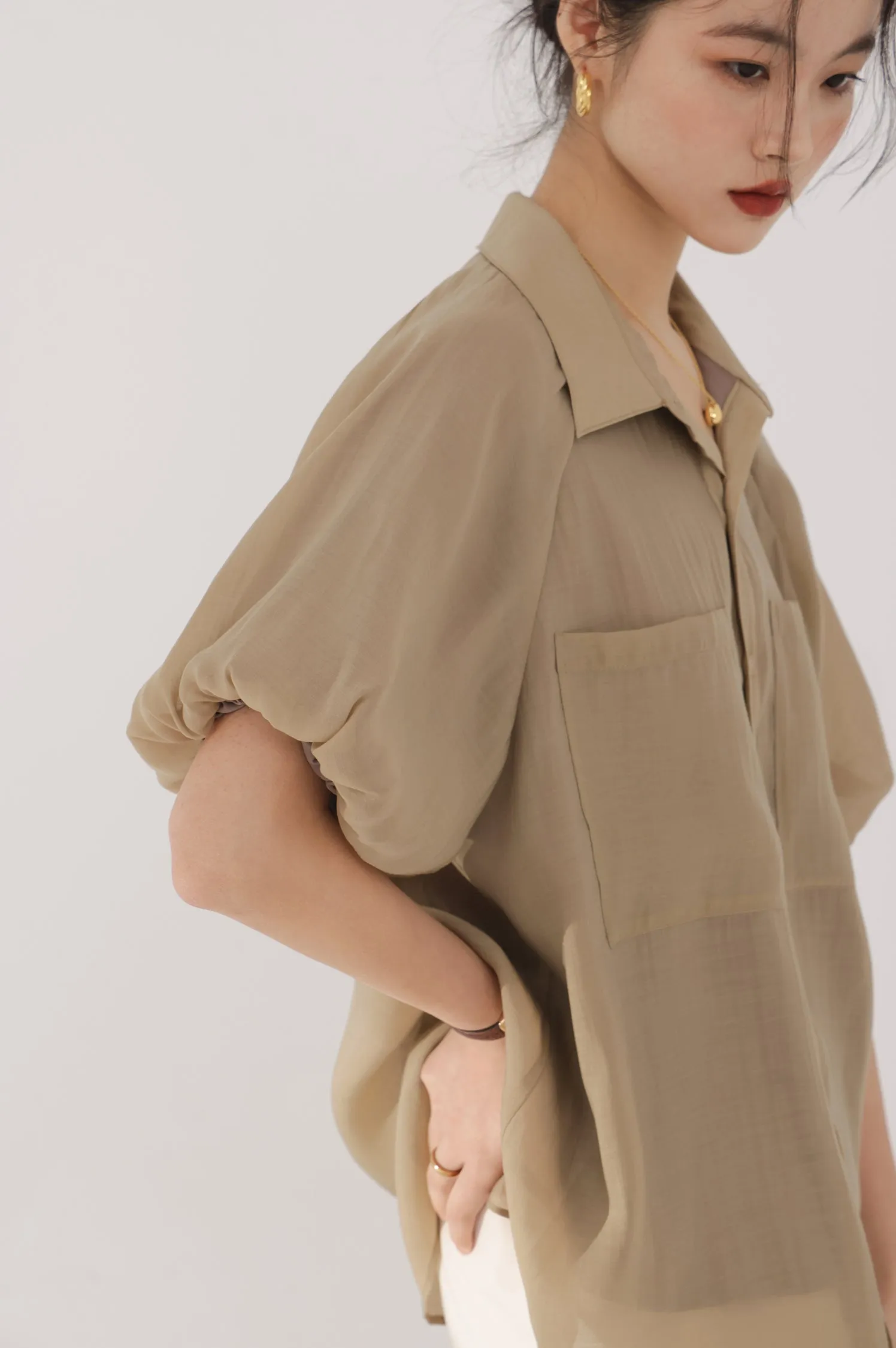 Puff Sleeve Button Top