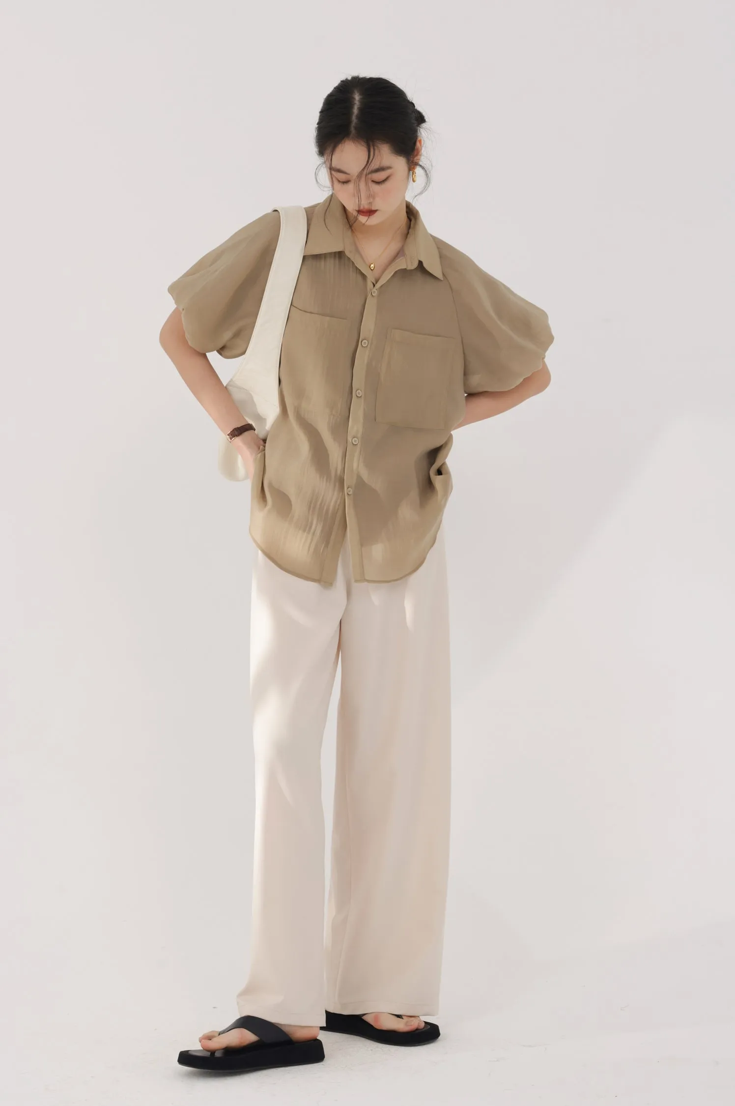 Puff Sleeve Button Top