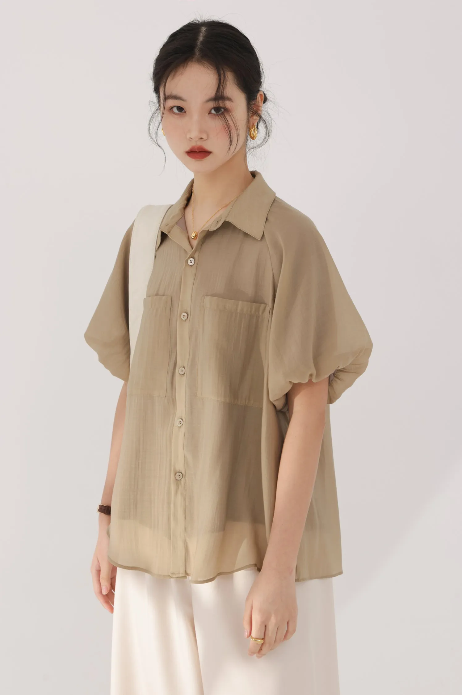 Puff Sleeve Button Top