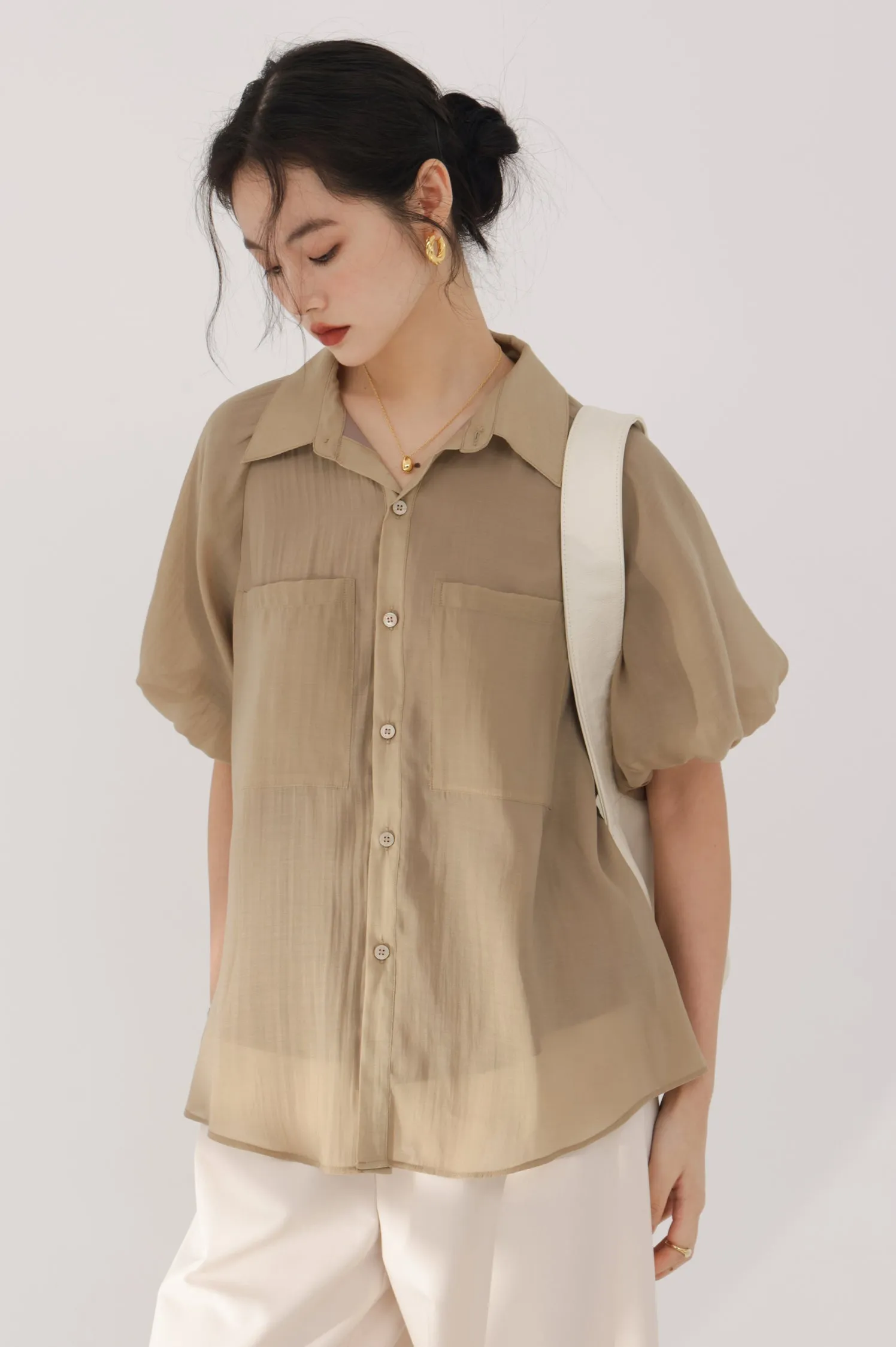 Puff Sleeve Button Top