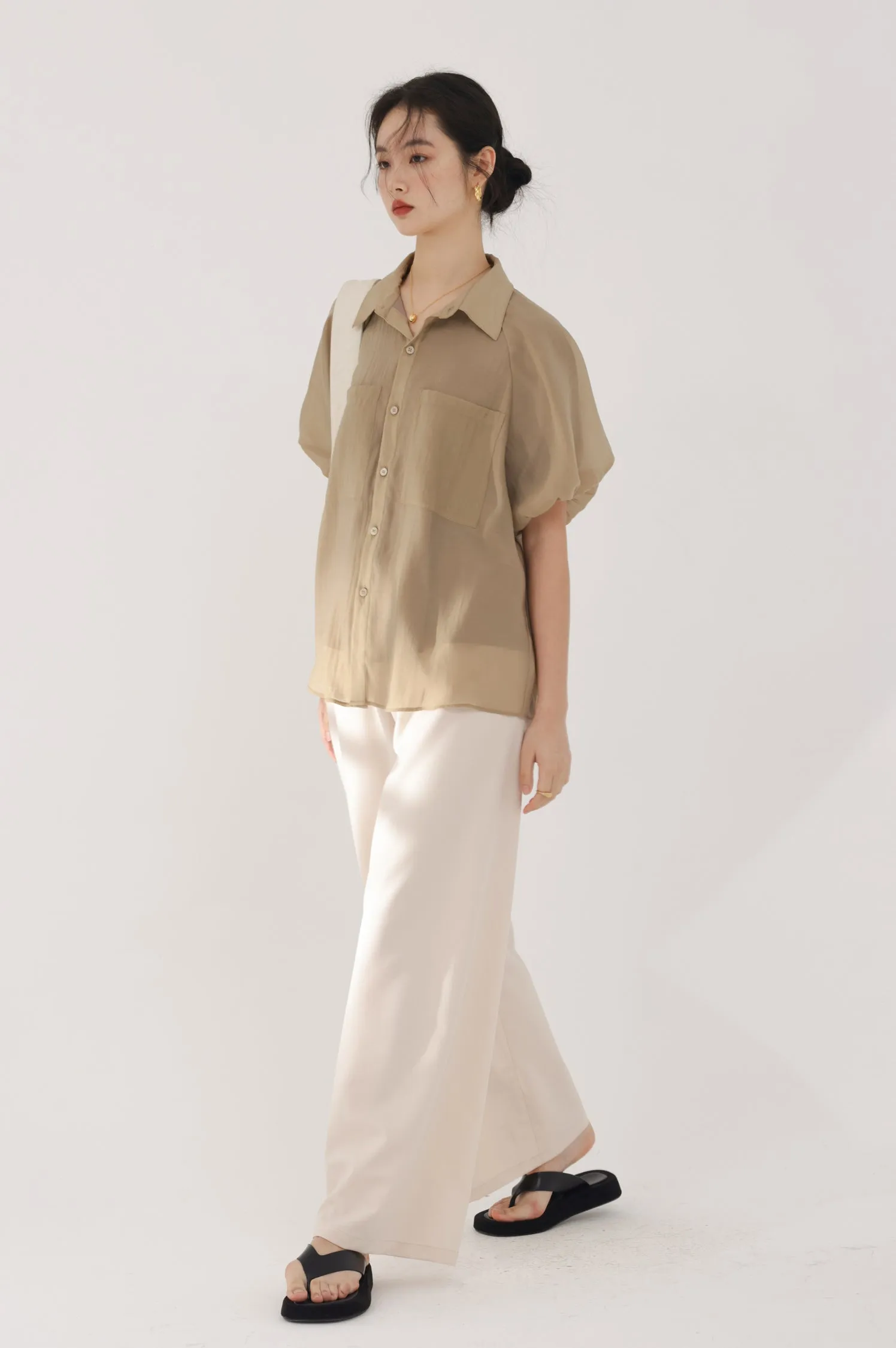 Puff Sleeve Button Top