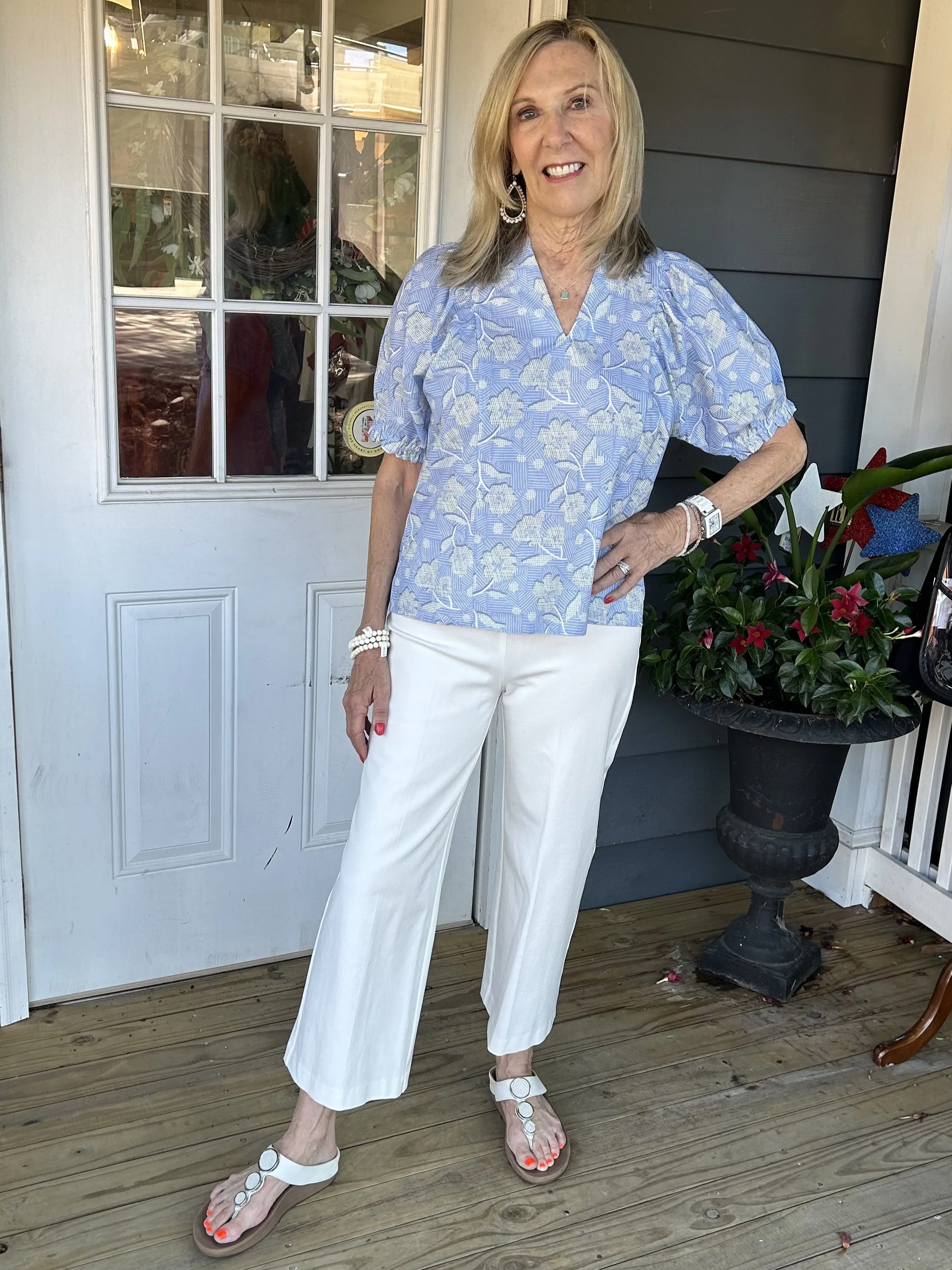 Puff Sleeve Flower Print Top