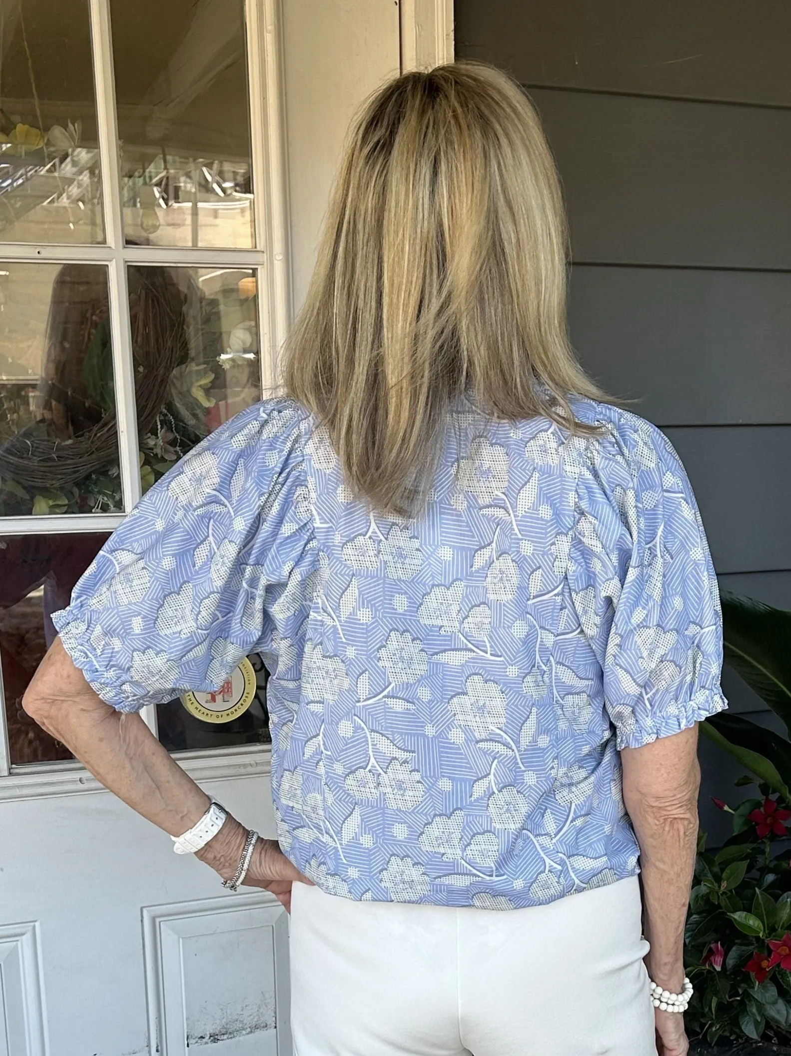 Puff Sleeve Flower Print Top