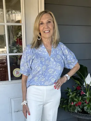 Puff Sleeve Flower Print Top