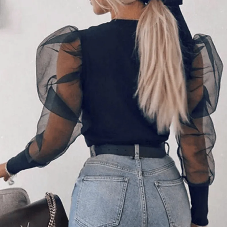 Puff sleeve long sleeve shirt