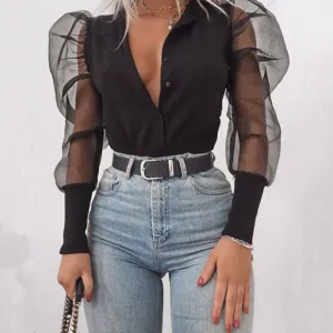 Puff sleeve long sleeve shirt
