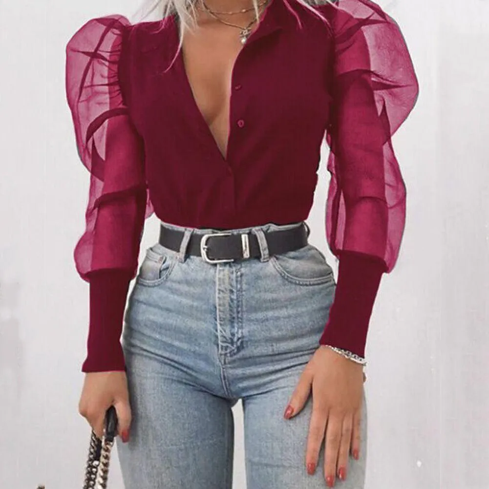 Puff sleeve long sleeve shirt