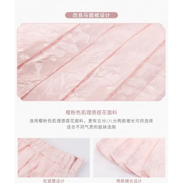 Puff-Sleeve Plain Blouse / Frog Buttoned Hanfu Vest / High Waist Mini Pleated A-Line Skirt