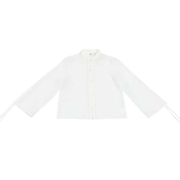 Puff-Sleeve Plain Blouse / Frog Buttoned Hanfu Vest / High Waist Mini Pleated A-Line Skirt