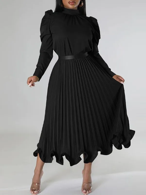 Puff-Sleeve Top & Pleated Skirt Set