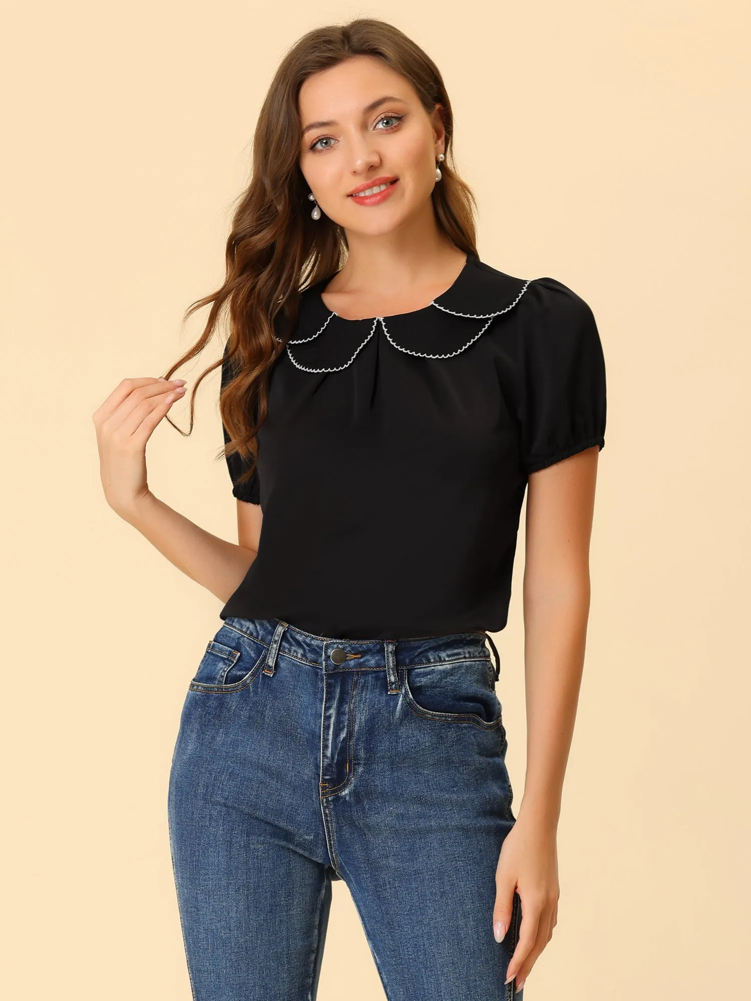 Puff Sleeve Tops Peter Pan Collar Blouse