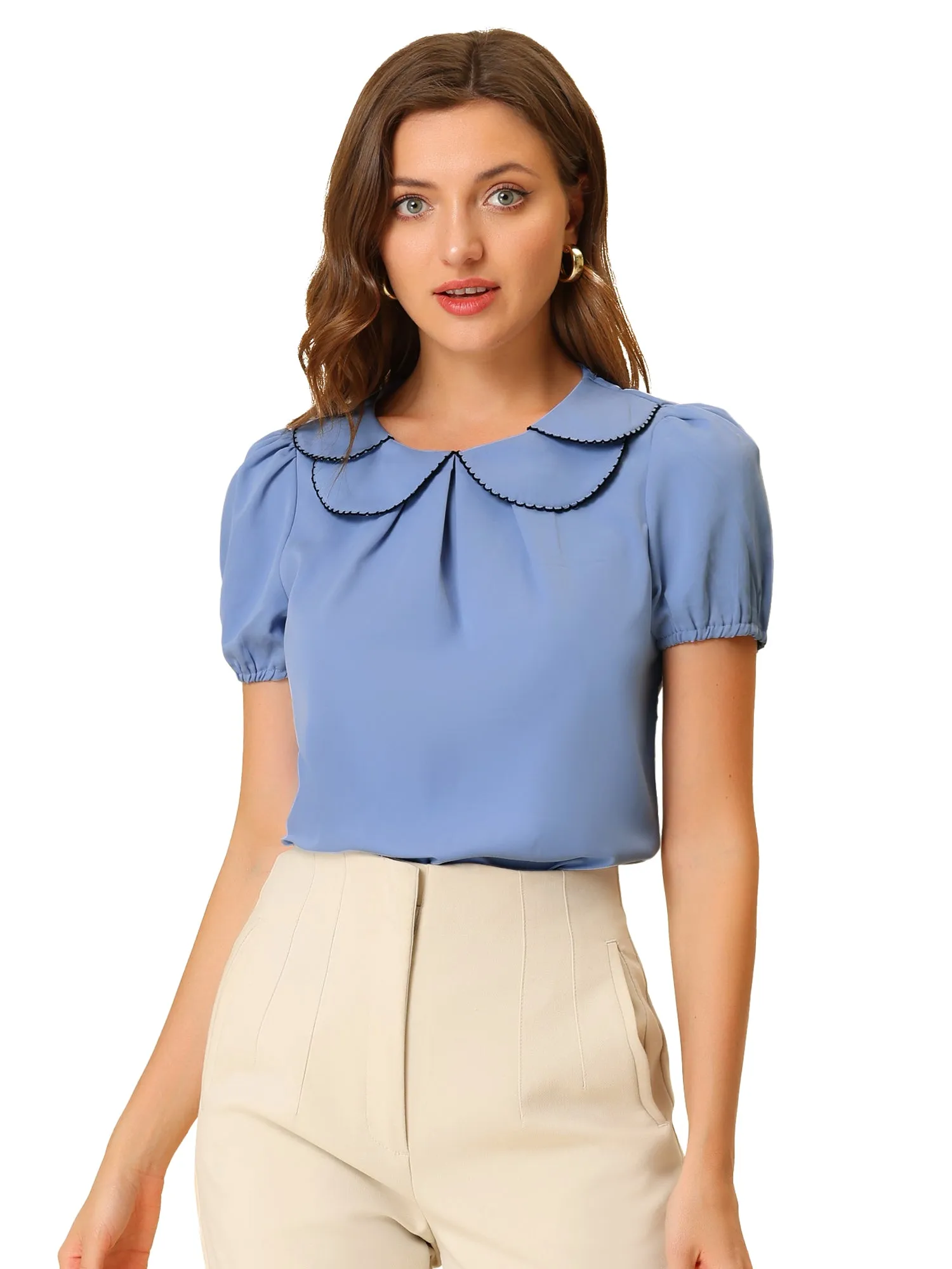 Puff Sleeve Tops Peter Pan Collar Blouse