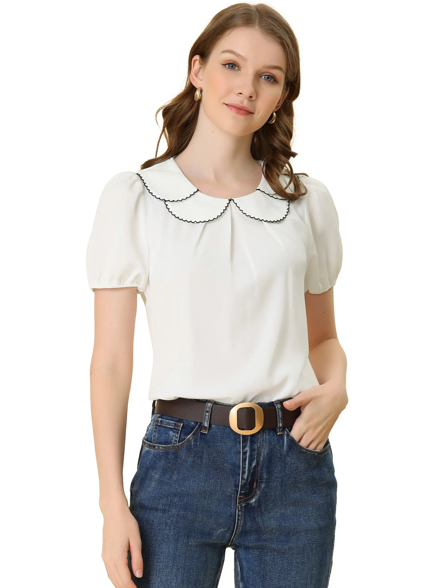 Puff Sleeve Tops Peter Pan Collar Blouse