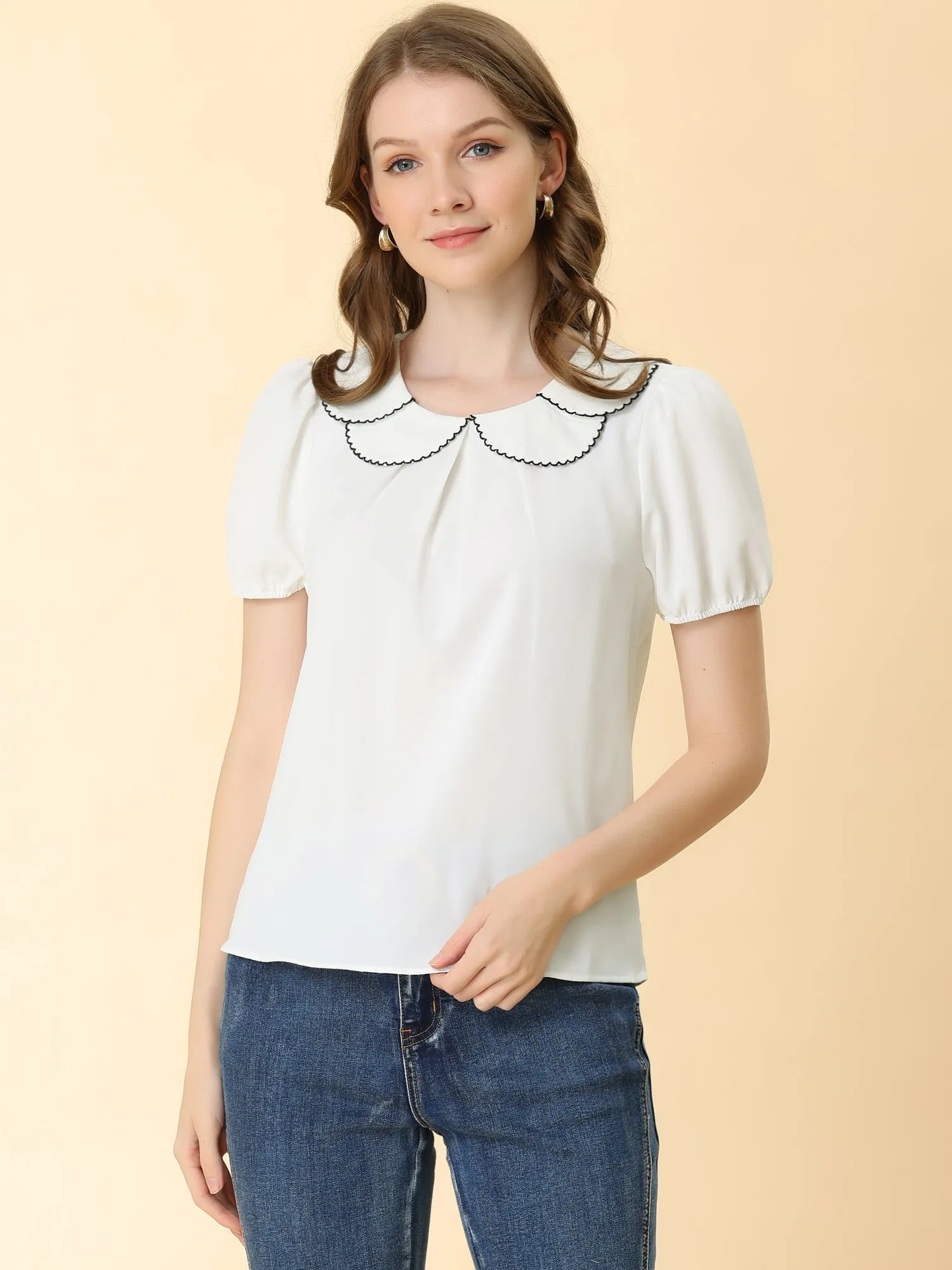 Puff Sleeve Tops Peter Pan Collar Blouse
