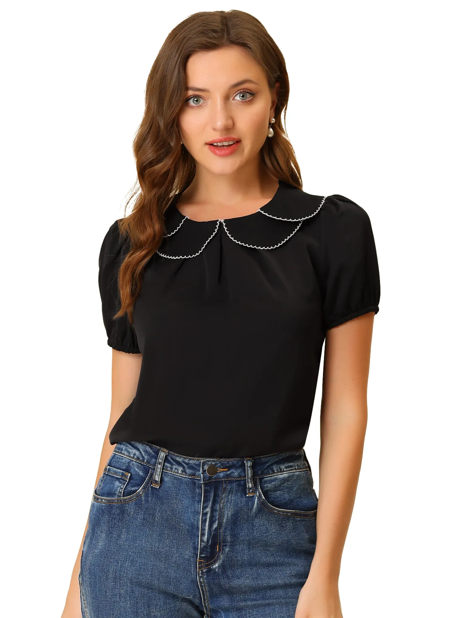 Puff Sleeve Tops Peter Pan Collar Blouse