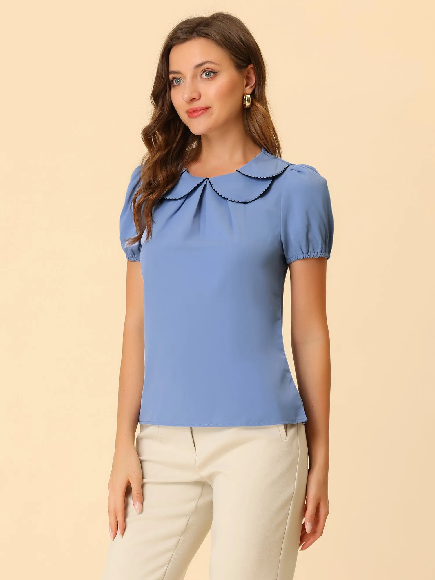 Puff Sleeve Tops Peter Pan Collar Blouse