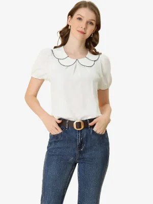 Puff Sleeve Tops Peter Pan Collar Blouse