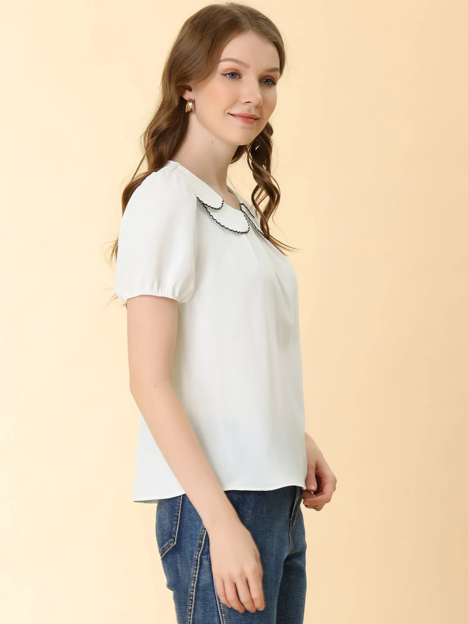 Puff Sleeve Tops Peter Pan Collar Blouse